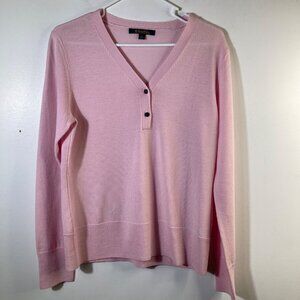 Womens Brooks Brothers Merino Wool Sweater V Neck 1/4 Button Pink L Flaw